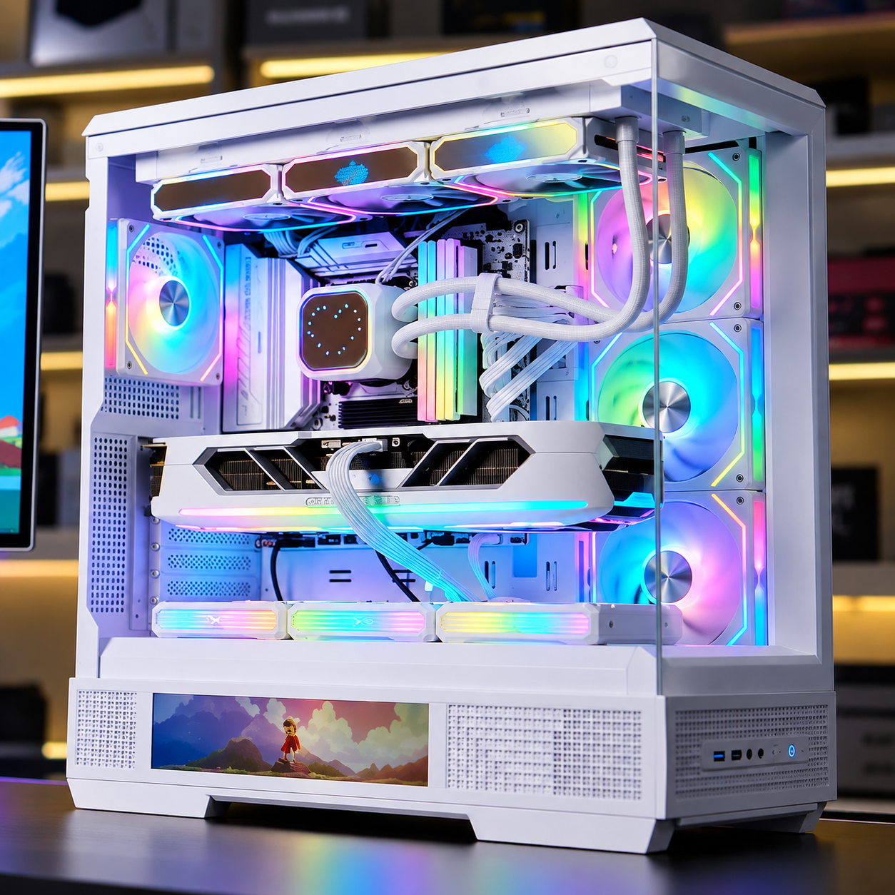 حالة ألعاب بيضاء بإضاءة RGB نابضة
